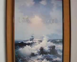 #2 $30.00 Ships print in mid-century frame