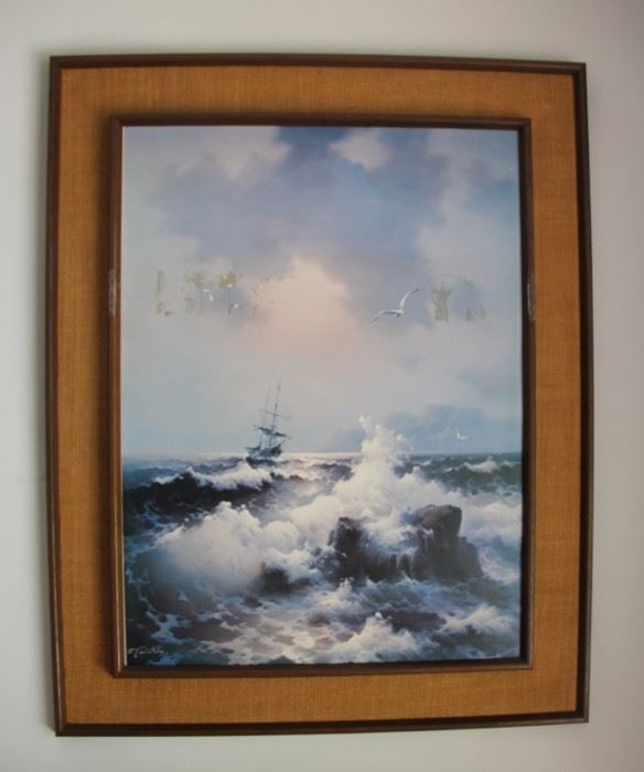 #2    $30.00  Ships print in mid-century frame 