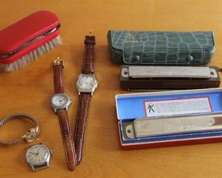 #49 Lot harmonicas watches misc.   $30.00