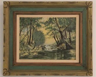 #56 June Garner decorative painting stream forest scene $30.00 