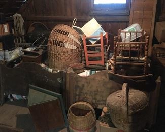 Antique Oak Telephone, Old Baskets, Antique Wooden Beds, Cradles, Children's Furniture