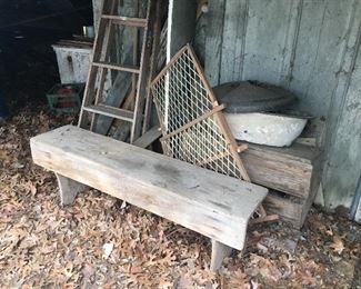 Primitive Benches, Chicken Nest, Enamelware, Wooden Ladders