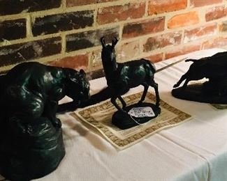 Left to right--Joseph Boulton bronze Mountain Lion, Joseph Boulton "Pronged Antelope" and Joseph Boulton "Buffalo Pair"