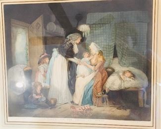 mid 19th century original engraving "Visit to the Nursery" by British engraver William Ward