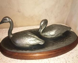  gorgeous large cast Bronze of two swans by  Chester Comstock