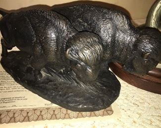 Cast bronze of 2 Buffalo by artist Joseph Boulton with COA
