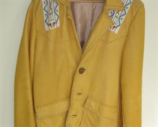 $120 - #35, Native American Beaded deer hide jacket 18" shoulder 32" long
