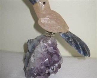 $- #48, Carved Amethyst & Rose Quartz Toucan 7"
