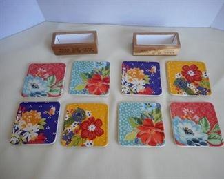 Lot of 8 flowered ceramic coasters w/ holders - The Pioneer Woman https://ctbids.com/#!/description/share/409782