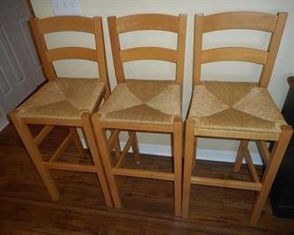 3 solid wood barstools with woven seats, seat height 29.5" https://ctbids.com/#!/description/share/410286