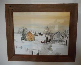 Country Scene Oil Painting with rustic wood frame 24 x 20" https://ctbids.com/#!/description/share/414069