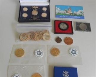 Lot of collectable coins, medals, wooden nickels - 24K gold plated, pewter, copper++ https://ctbids.com/#!/description/share/414162