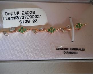 NEW 18K gold over sterling w/emeralds & diamonds bracelet, 8 grams https://ctbids.com/#!/description/share/414173