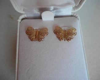 NEW 14K Gold Filagree Butterfly earrings, .5 gram, each is 5/8" wide https://ctbids.com/#!/description/share/414186