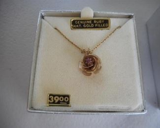 NEW 14K Gold Filled Necklace w/Rose pendant with Ruby https://ctbids.com/#!/description/share/414190