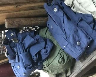 Late 50s/ early 60s Airforce uniforms. Make a deal on the whole thing. Have boots, like new shoes, and wool coats from this old trunk.