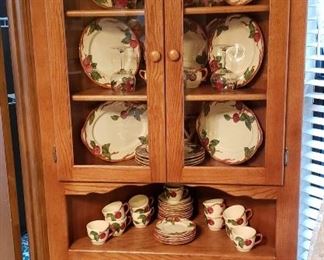 Maple Corner Cabinet & Vintage Franciscan Apple Blossom Dinnerware