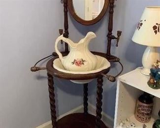 	#11	Wooden wash stand with bowl and pitcher	 $35.00 	