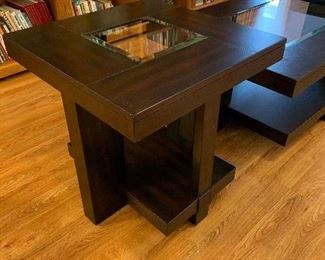 	#18	Wooden end tables with glass top insert 24"x24" 2@ 50	 $100.00 	
		