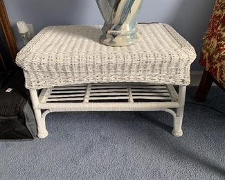 	#48	White wicker coffee table 26"x17"x16"	 $20.00 	