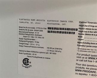 	#69	Frigidaire refrigerator 1 year old Model #FFTR1814TWR	 $125.00 	