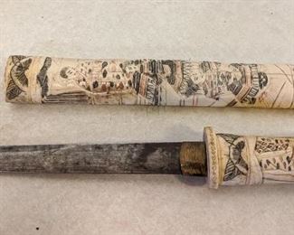 Antique Japanese Meiji-Taisho Bone Mounted Tanto