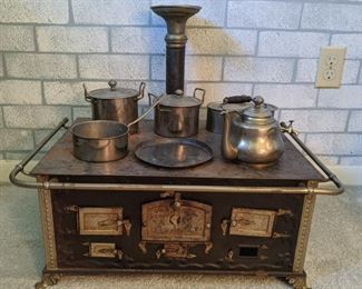 Antique German Childs Play Stove with Accessories