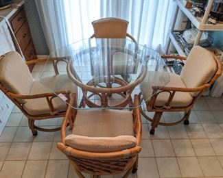 Rattan Glass Top Kitchen Table and 4 Chairs