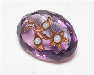 Gilt-Accented Amethyst Inlaid with Seed Pearls
