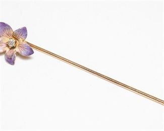 18K Yellow Gold and Diamond Stick Pin
