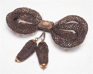 Mourning Hair Brooch with 14K Gold Mounts