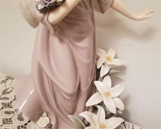 #17 Tall Porcelain Angel Figurine With Bouquet And White Flowers $65