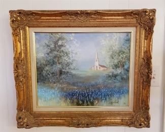 #23 Bluebonnet Painting By Lizabeth In Gold Ornate Frame $385