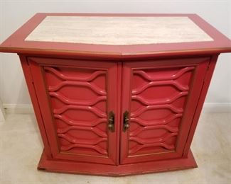 #24 Marble Top Red Accent Or Entry Cabinet $225