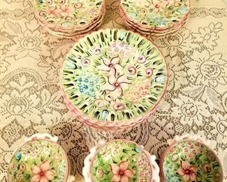 #44  Portugal Pink Floral Pottery Dinnerware 18 Pieces  $95