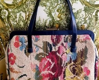 #64  Vintage Large Floral Needlepoint Handbag $38