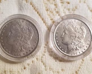 #65  Two 1896 Morgan Dollars $65