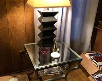 Nickel-toned Glass Top Side Table