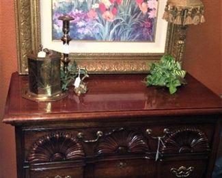 Lovely  4-drawer chest; framed art; small decorative lamp