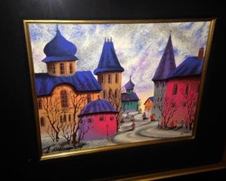 Framed art in bold colors by Anatole Krasnyansky  ---With a Master’s Degree in Architecture and Fine Art, he is well versed in every aspect of the structure and design of the buildings he depicts.
