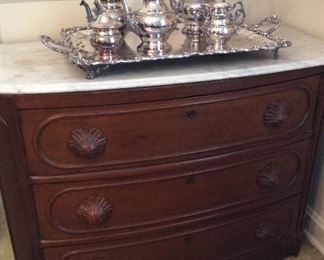 Walnut Marble Top Chest