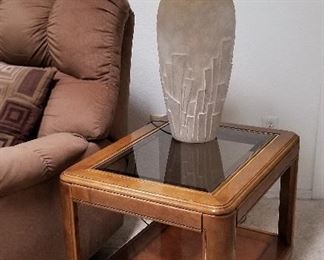 Oak and glass side table. Great contemporary lamp.