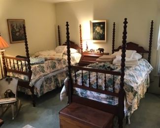 Very early pair twin beds with nice mattress sets