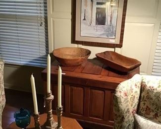 Great blanket chest and wood bowls