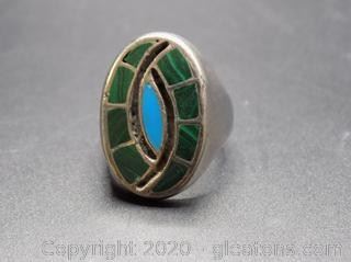 Sterling Silver, Turquoise Malachite Inlay Ring