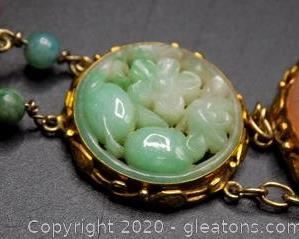 Vintage Art Deco Era Carved Jade Disk Bracelet Photo 1