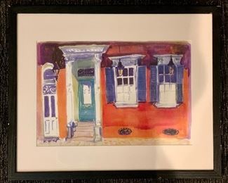 Item 27:  "Orange House with Green Door"  Marked Ken 
21" x 17": $58