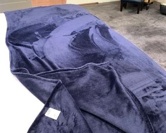 King Size IZOD Navy Blue Velour Type Material Blanket: $25 