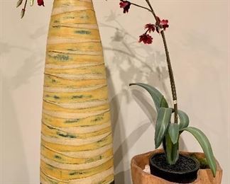 Item 32:  Yellow Art Vase with Green Bottom 26" Tall: $85