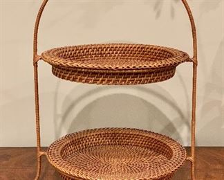 Two tiered woven basket - tippety top of handle unraveling ever so imperceptibly: $14